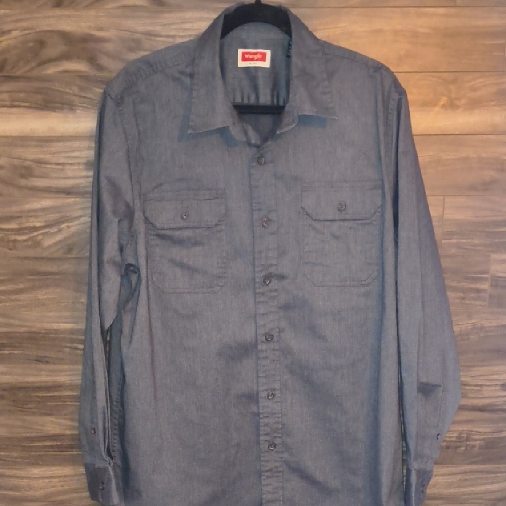 Wrangler Men's Long Sleeve Utility Shirt - Charcoal Gray Melange - Size Large